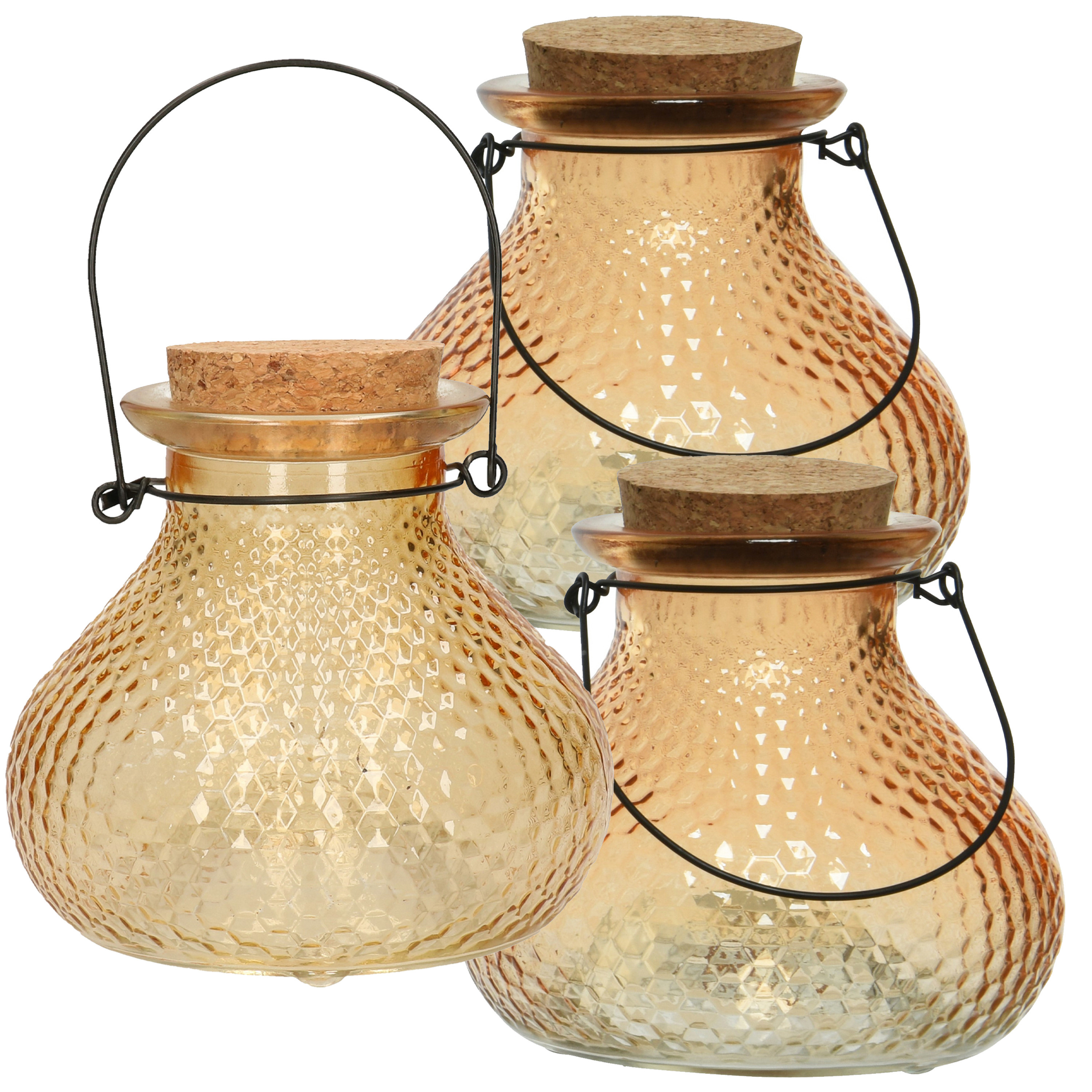Decoris Wespenvanger/wespenval met hengsel - 3x - glas - perzik oranje - D14 x H13 cm -