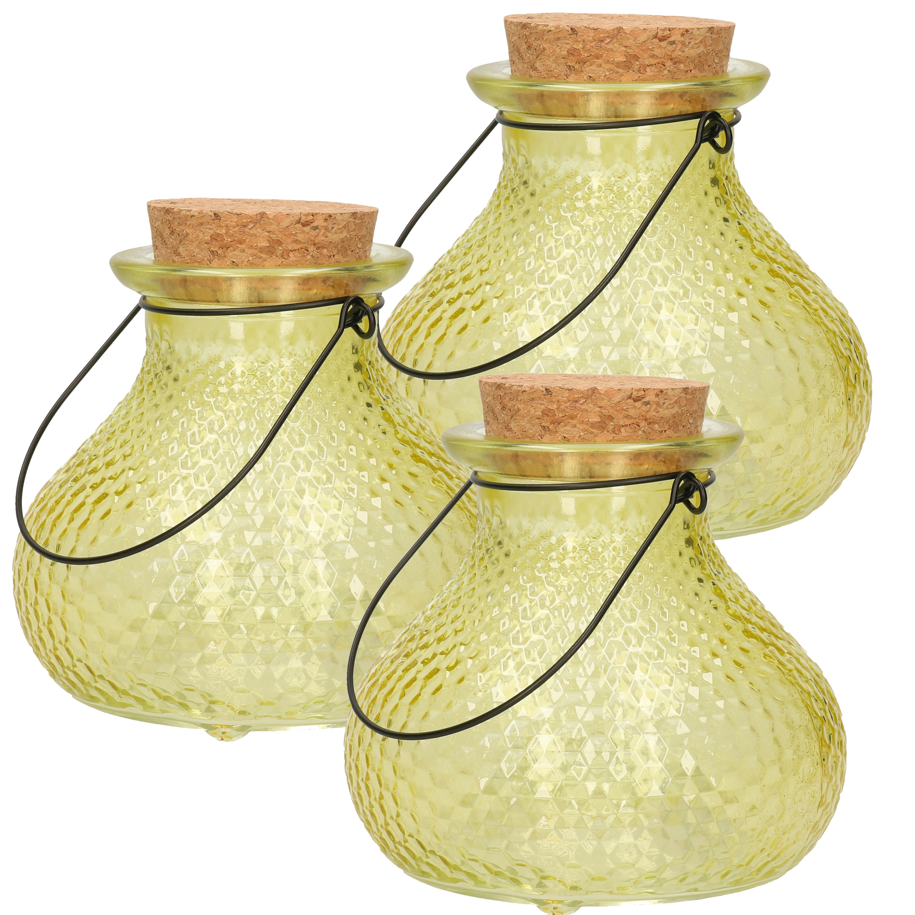 Decoris Wespenvanger/wespenval met hengsel - 3x - glas - saffraangeel - D14 x H13 cm -