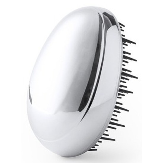 Merkloos Haarborstel - anti-klit - zilverkleurig - 9 cm - voor onderweg -