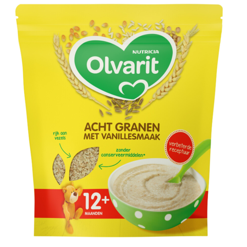Olvarit  Granenpap Acht Granen - Vanillesmaak - 12+M - 200gr