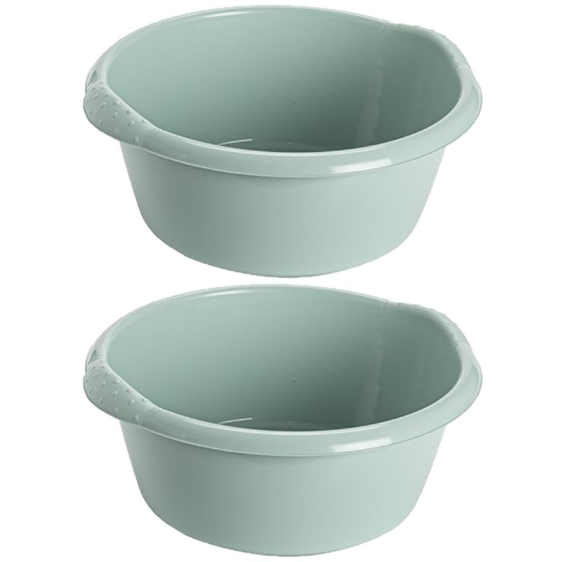 Hega Hogar afwas teiltje - 2x stuks - mintgroen - 6 Liter - Kunststof - Rond - 32 x 13 cm -