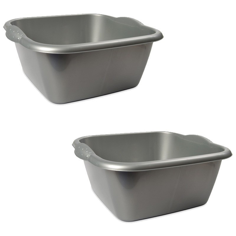Hega Hogar Afwasteil - 2x - rechthoek - zilver - 6L - 28 x 25 x 13 cm - afwasbak -