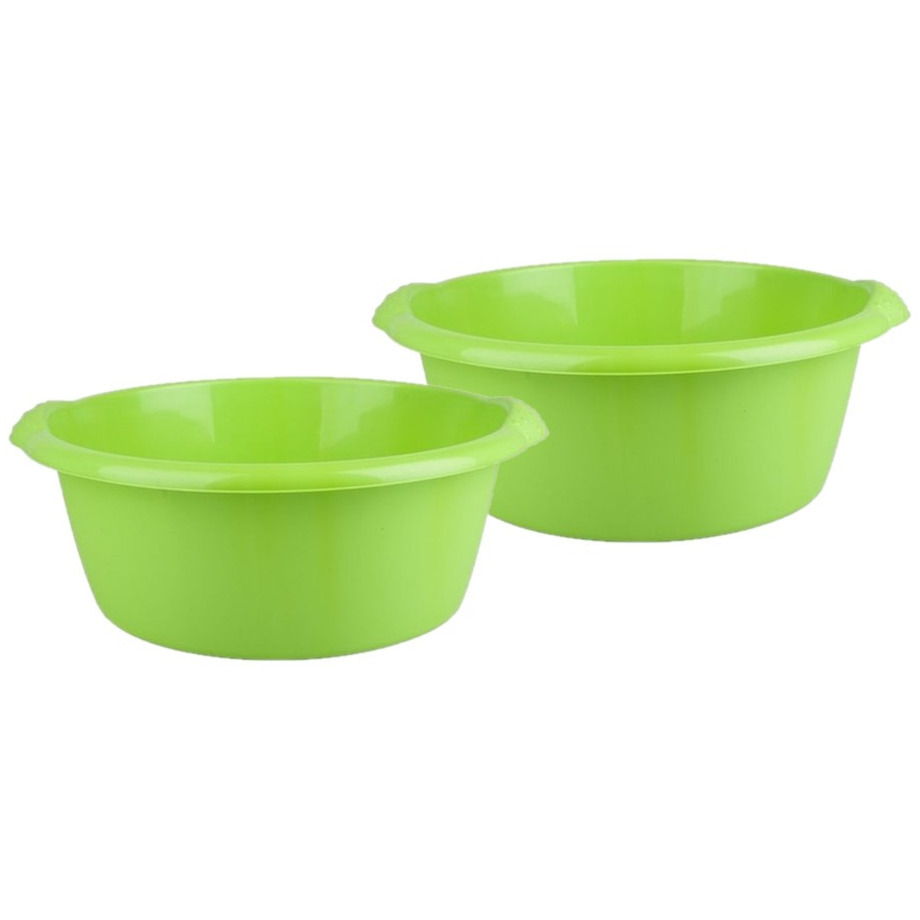 Merkloos 2x stuks ronde afwasteil / afwasbak groen 10 liter -