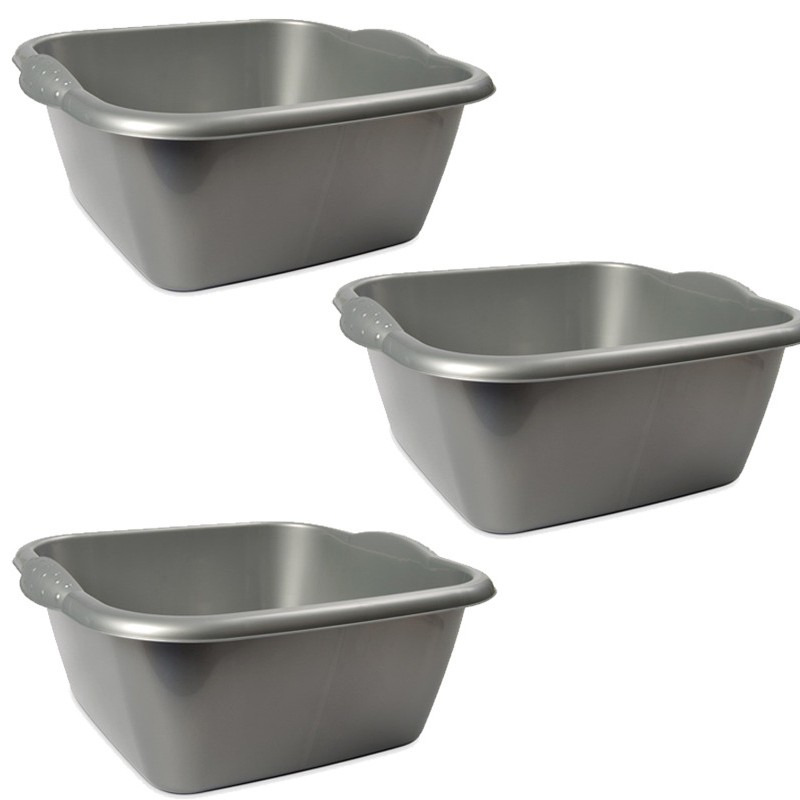 Hega Hogar Afwasteil - 3x - rechthoek - zilver - 3L - 25 x 23 x 10 cm - afwasbak -
