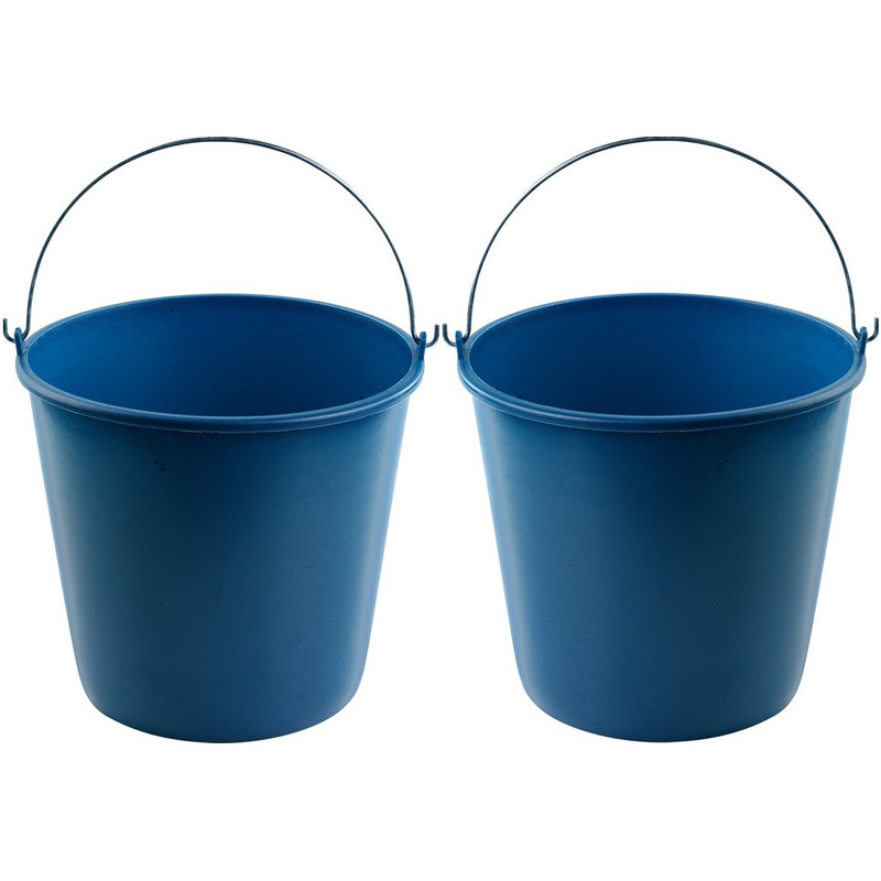 Hega Hogar 2x Blauwe schoonmaakemmers/huishoudemmers 16 liter 32 x 28 cm -