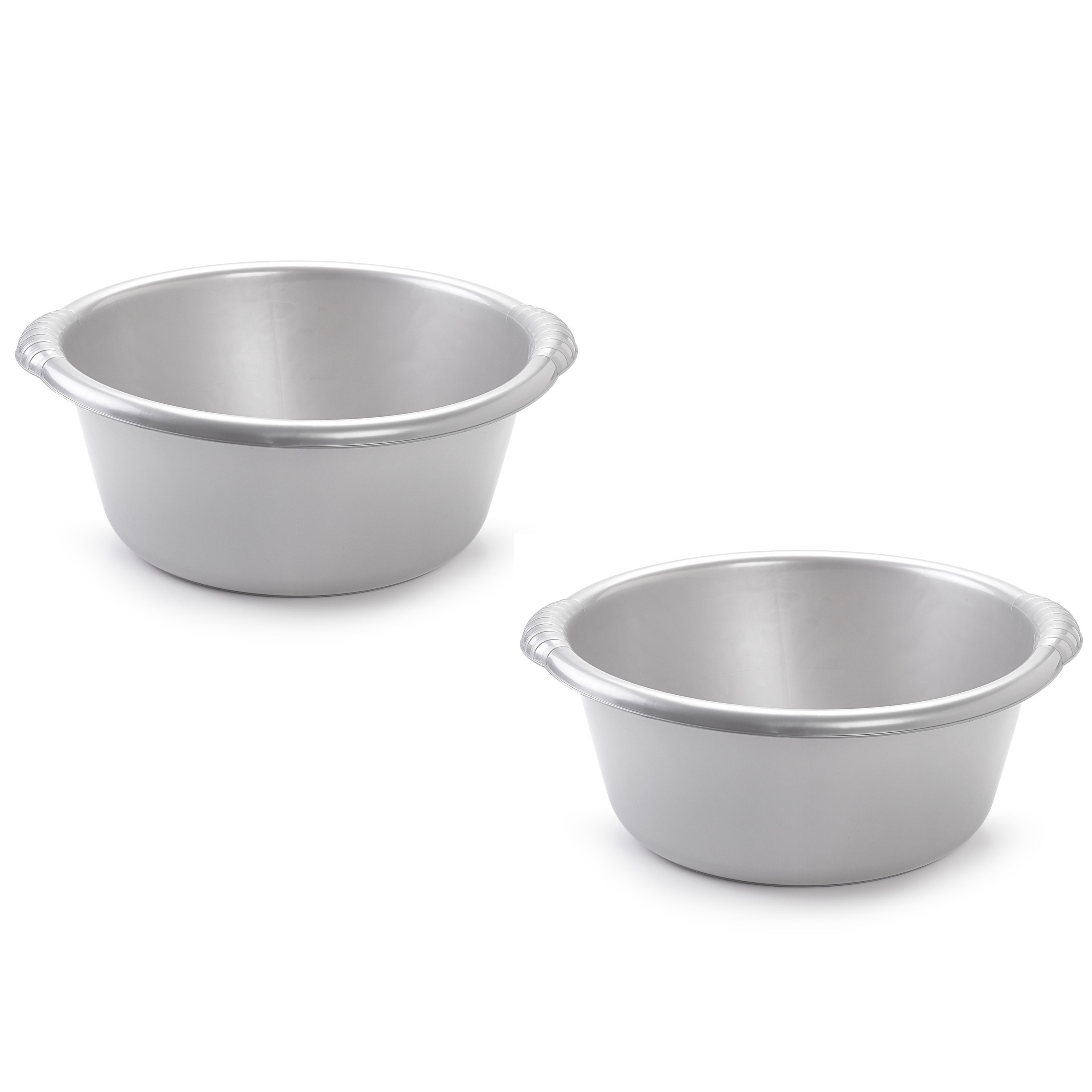PlasticForte 2x stuks ronde afwasteil/afwasbak zilver 10 liter -