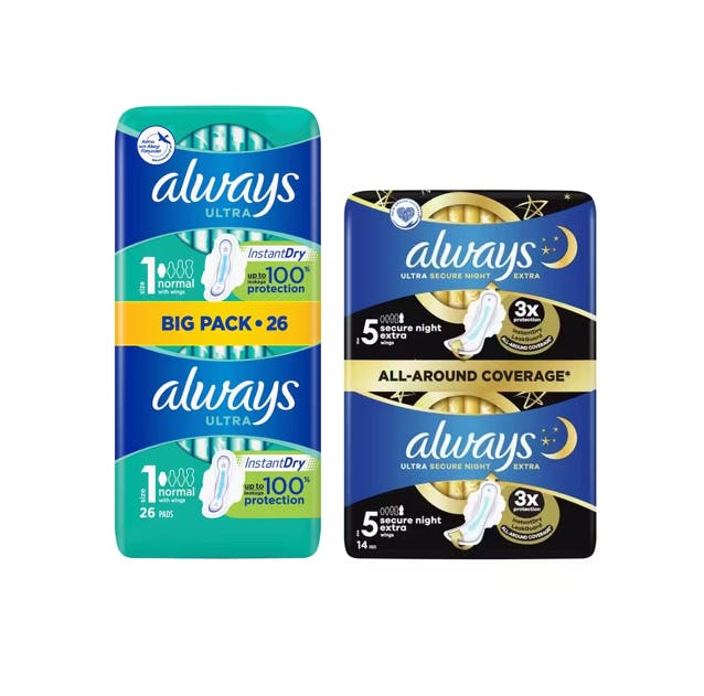 Always Ultra Normal With Wings & Ultra Secure Night Extra Wings 26 pcs + 14 st