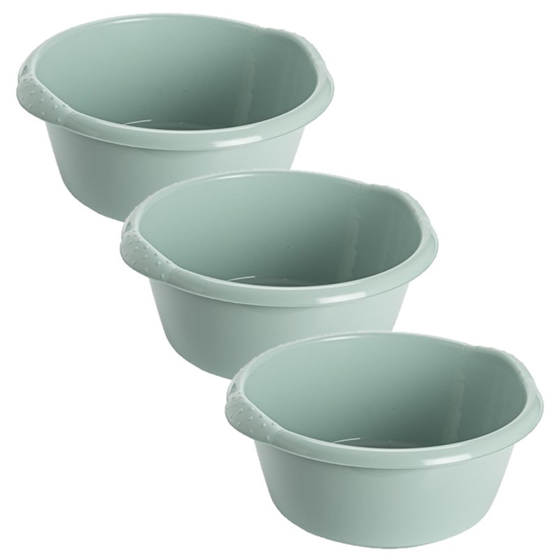 Hega Hogar afwas teiltje - 3x stuks - mintgroen - 6 Liter - Kunststof - Rond - 32 x 13 cm -