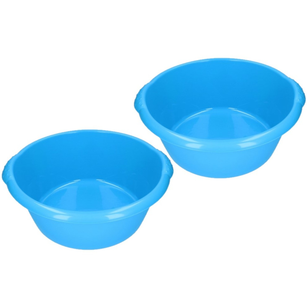 Merkloos 2x stuks blauwe afwasbak / afwasteiltje rond 15 liter -