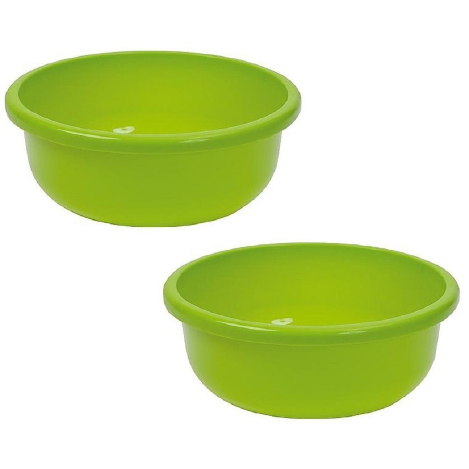 Merkloos 2x stuks ronde afwasteil groen kunststof 9 liter -