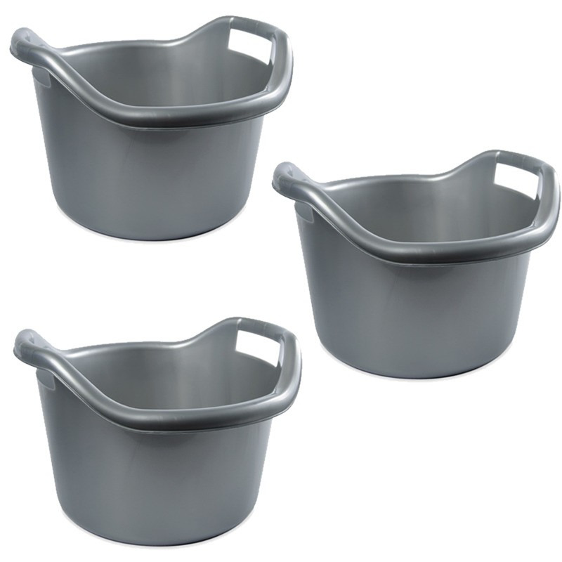 Hega Hogar Schoonmaakemmer - 3x - 6 liter - zilver - kunststof - afwasteil met handvatten - 29 x 19 -
