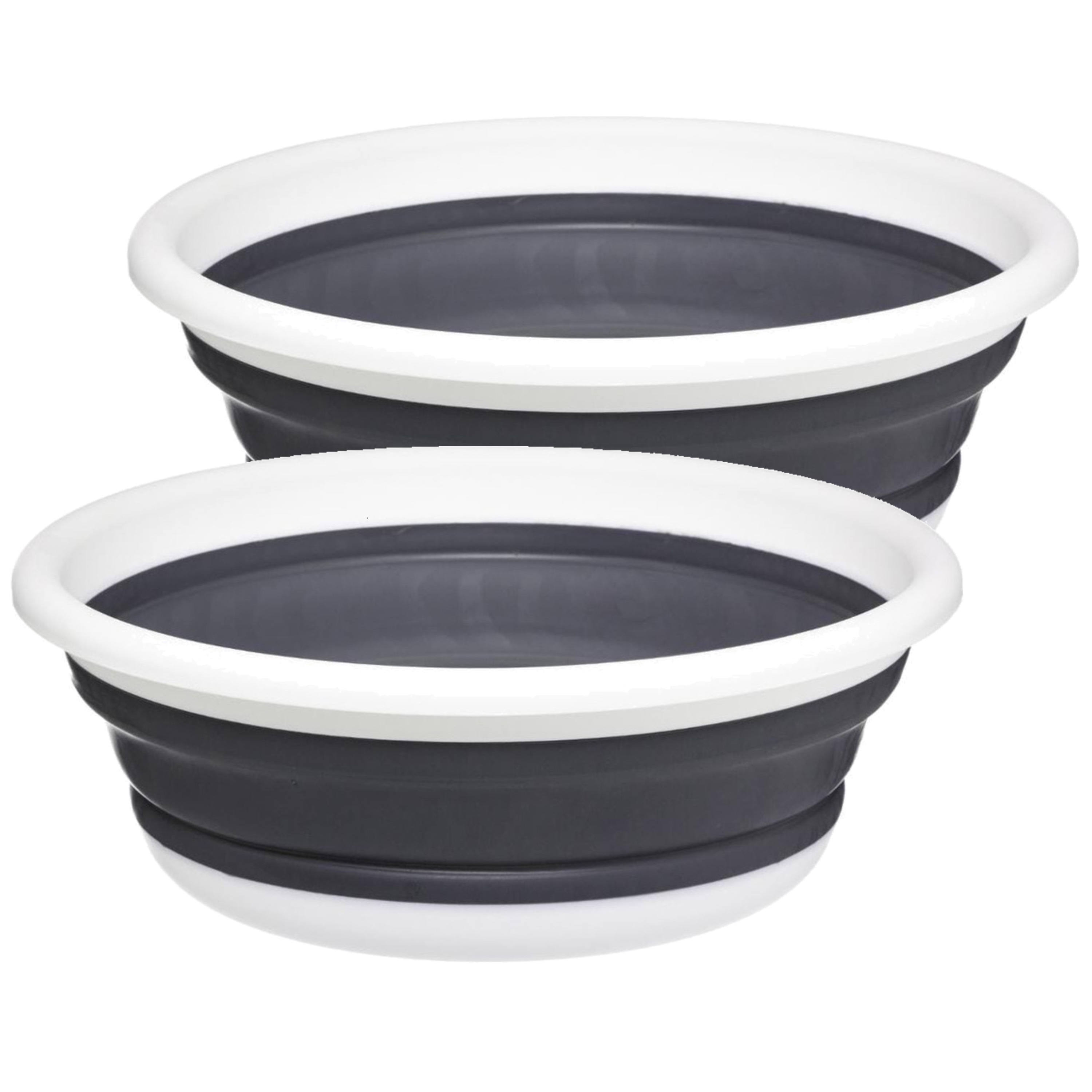 5five Afwasteil/afwasbak opvouwbaar - 2x - wit/grijs - rond - 37,5 x 14 cm - 8 liter - kunststof -