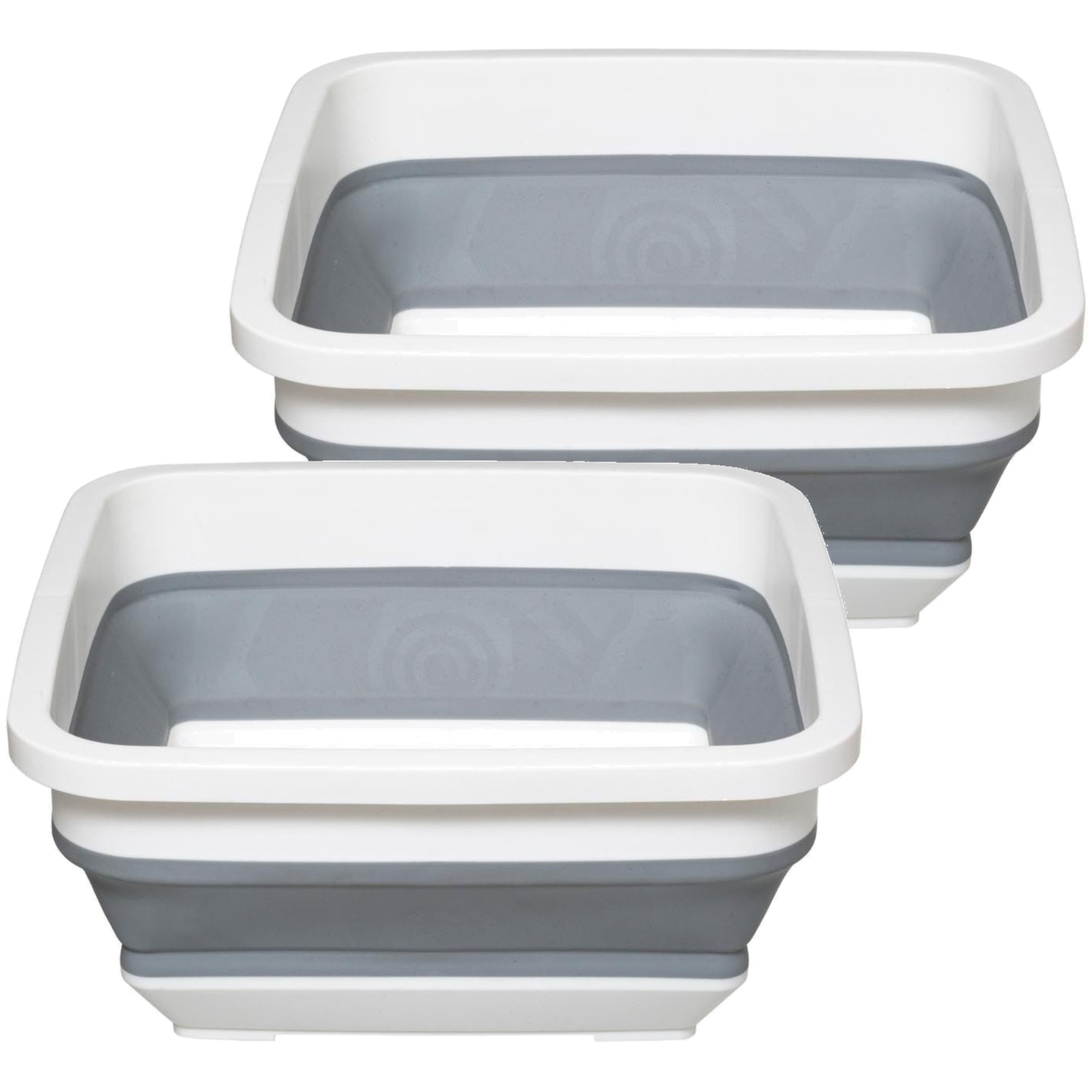 5five Afwasteil/afwasbak opvouwbaar - 2x - wit/grijs - vierkant - 32 x 15 cm - 8 liter - kunststof -