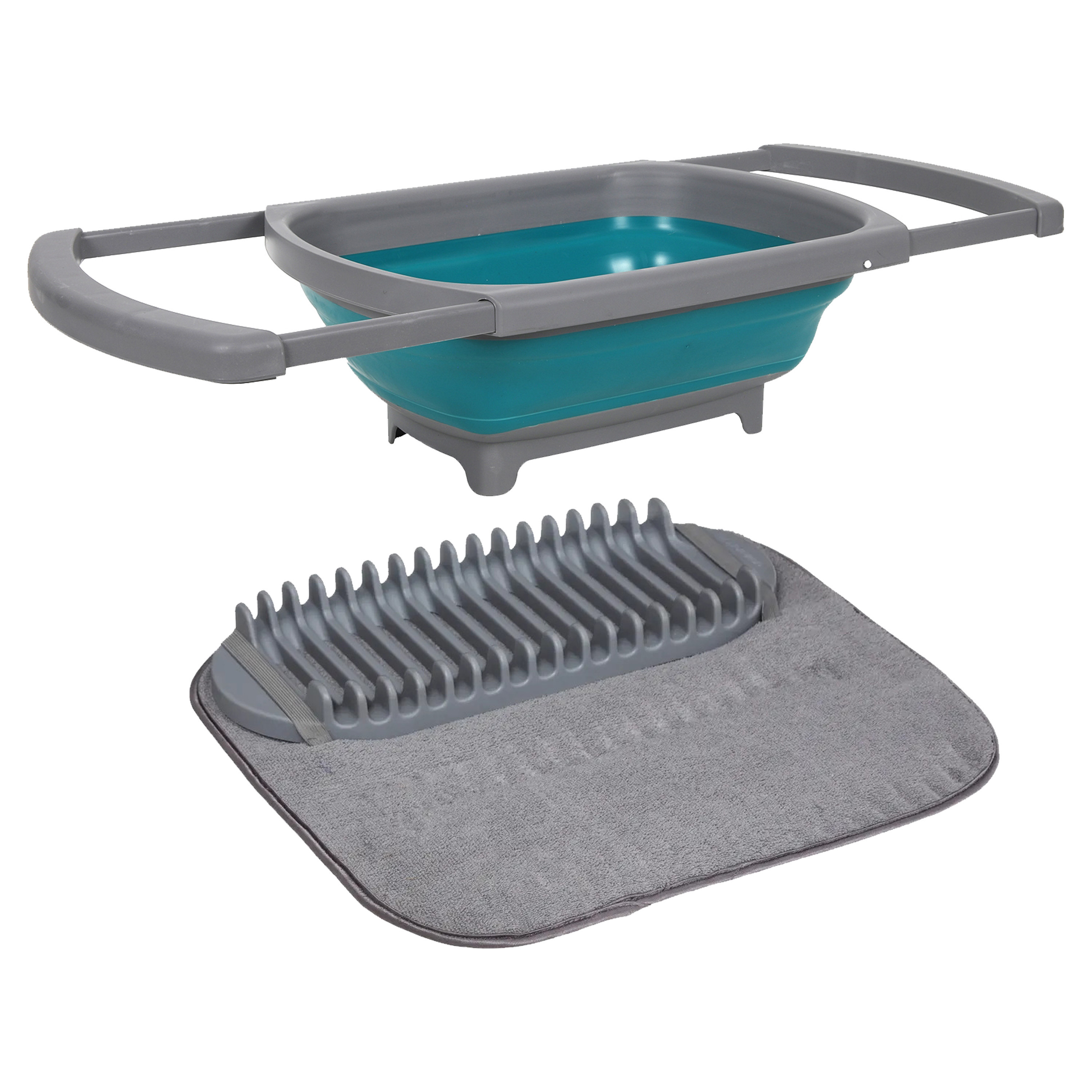 Merkloos Opvouwbare afwasbak met afdruipmat - grijs/blauw - keuken benodigdheden - reis accessoires -