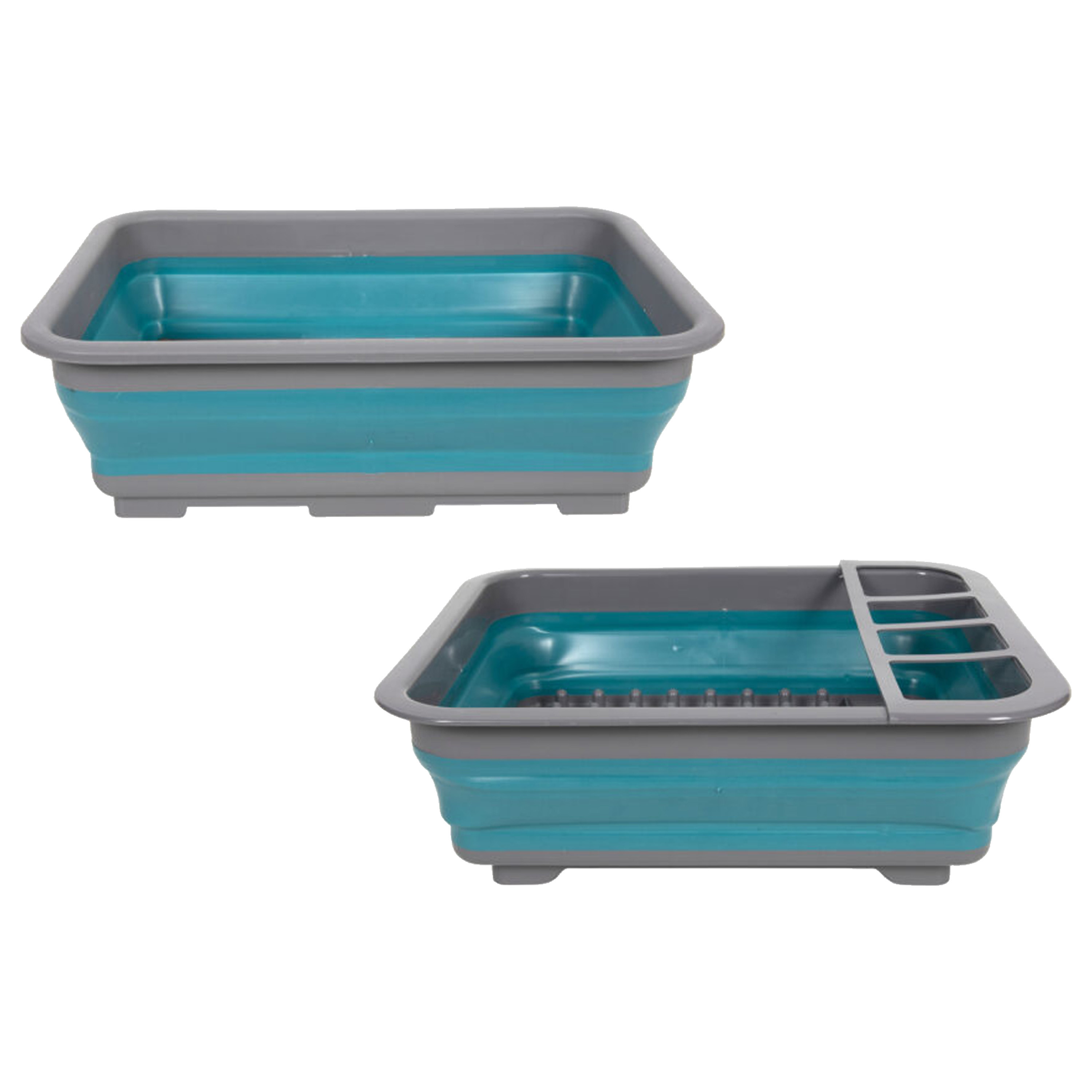 Merkloos Opvouwbare afwasbak en afdruiprek - grijs/blauw - kunststof - keuken benodigdheden - reis accessoire -