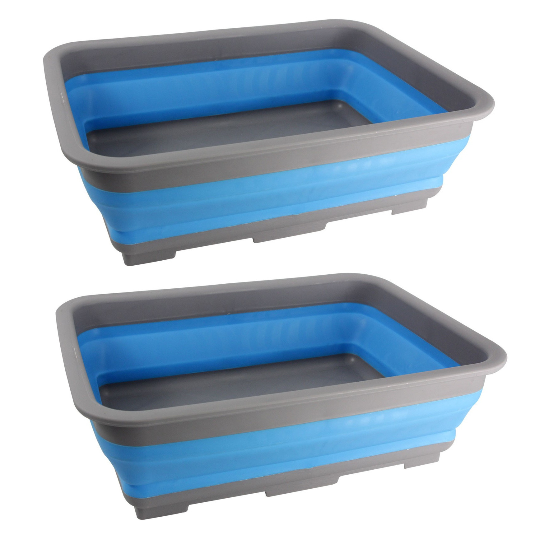 Merkloos 2x Grijs/blauwe opvouwbare afwasteiltjes/afwasbakjes x 28 cm -