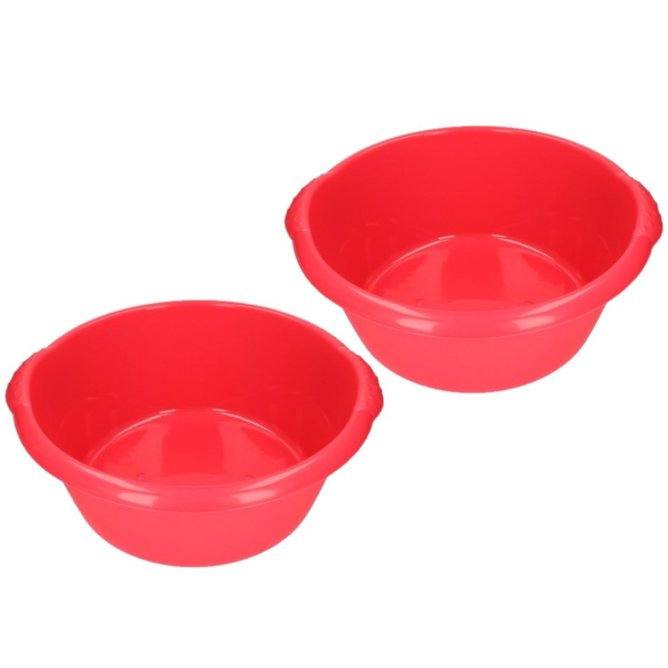 Merkloos 2x stuks grote afwasteil / afwasbak rood 25 liter -