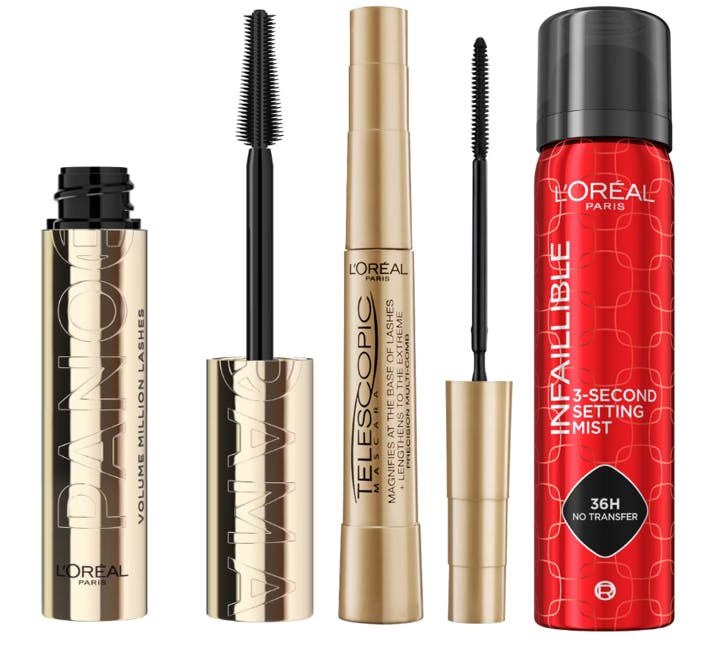 L'Oréal Paris Volume Million Lashes Panorama Mascara Black + Telescopic Mascara Black + Infaillible 3-Second Setting Mist 9,9 ml + 8 ml + 75 ml