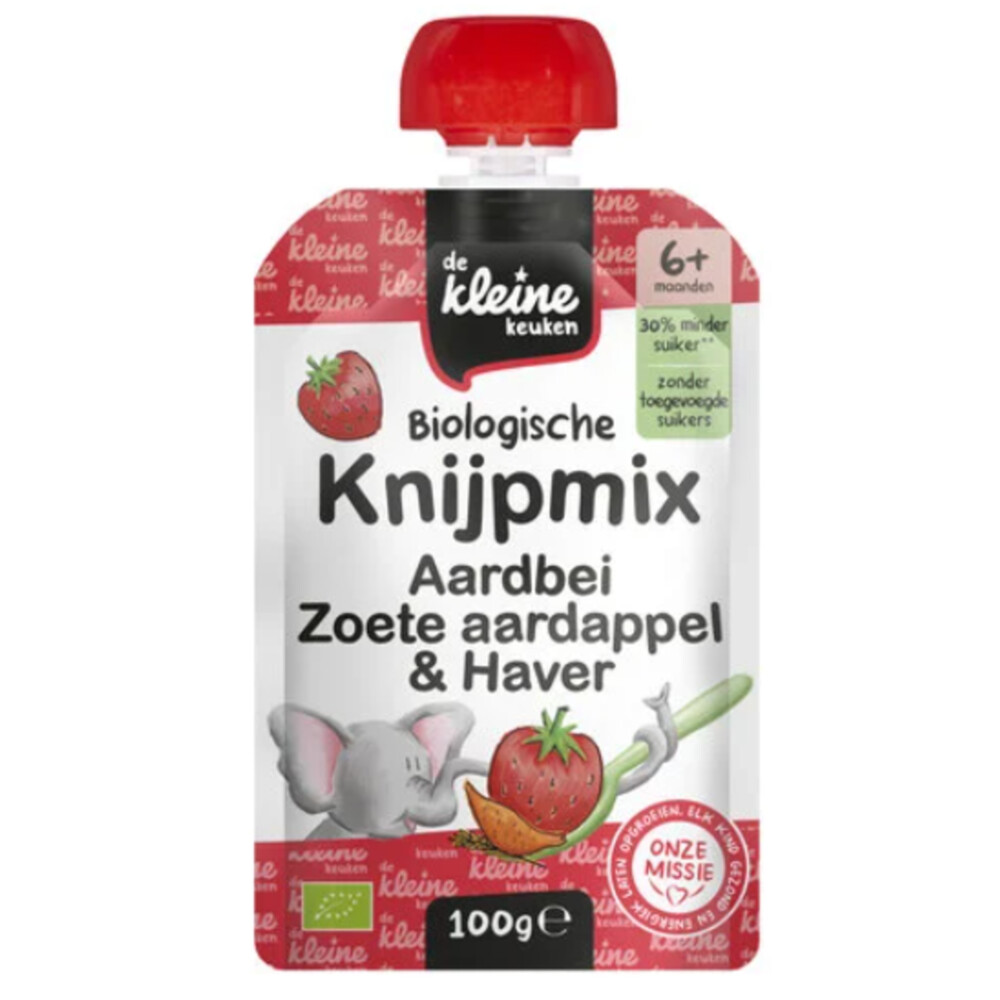 De Kleine Keuken Biologische Knijpmix Aardbei, Zoete aardappel&Haver 100 gr