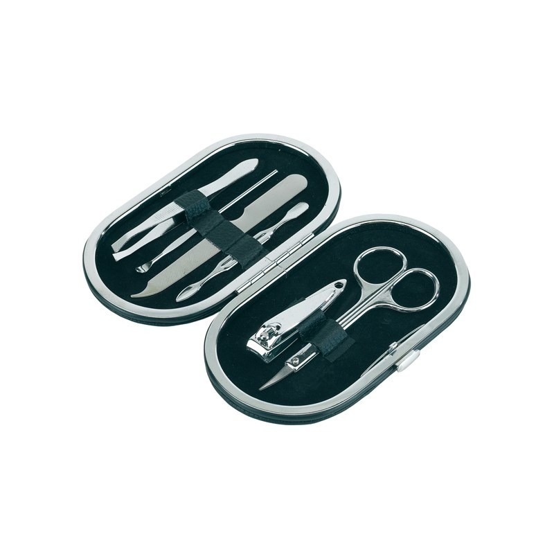 Merkloos Manicure set 6-delig - zwarte ovalen etui - metalen rits - reis kit -