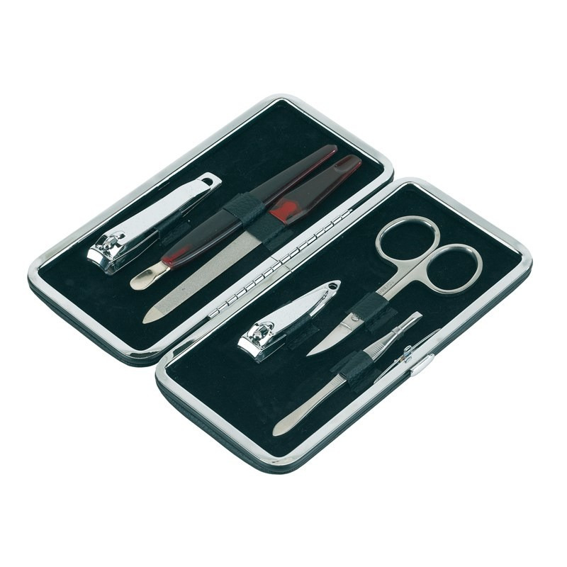Merkloos Luxe manicure set 6-delig - in rechthoekige etui met metalen sluiting - zwart -