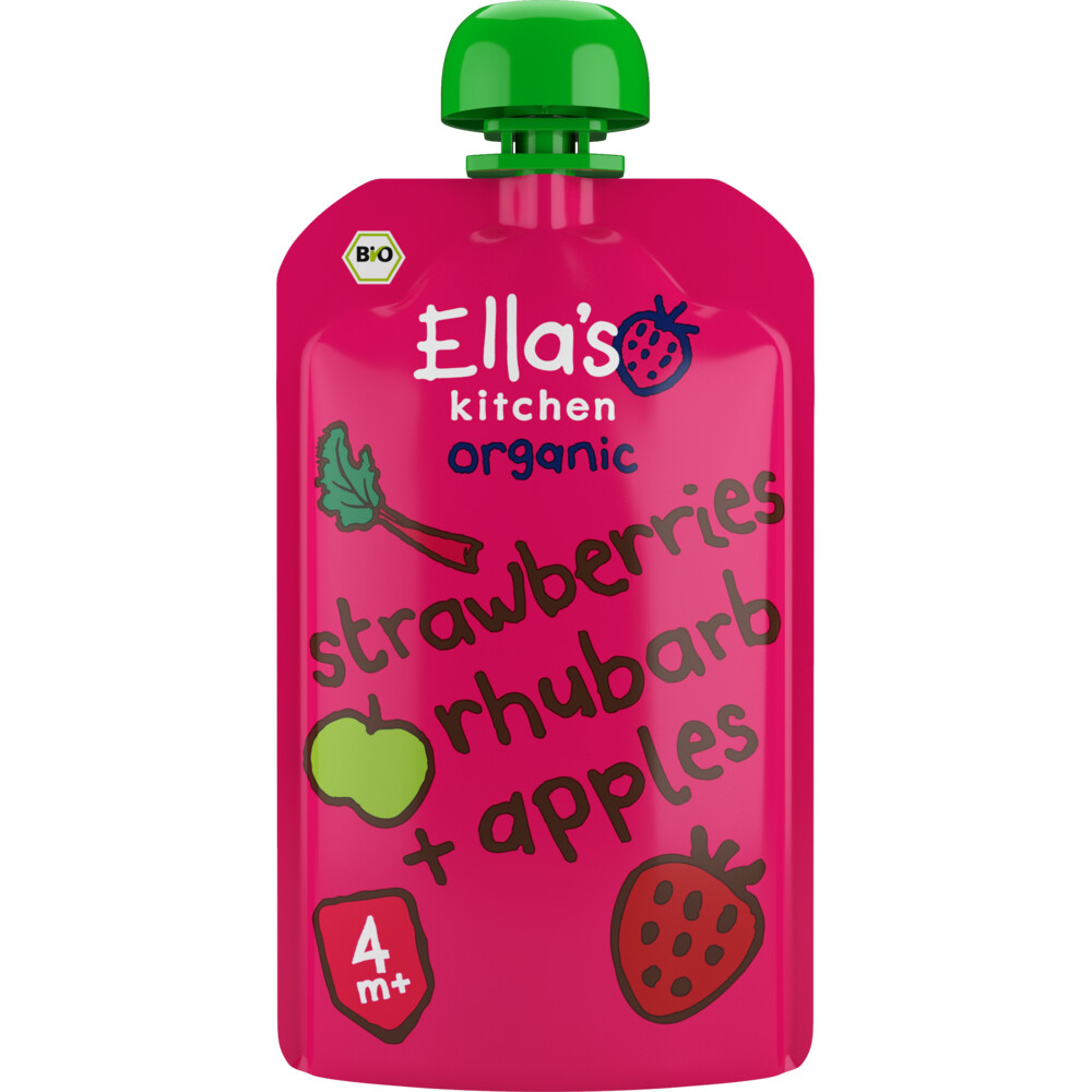 Ella's Kitchen Knijpzakje 4+ m Aardbei Rabarber Appel 120 gr