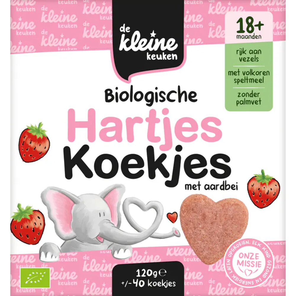 De Kleine Keuken Bio Hartjeskoekjes Aardbei 120 gr