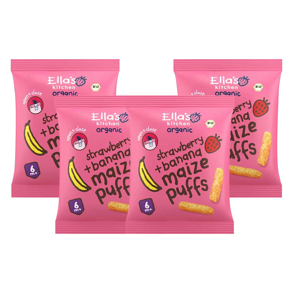Ella's Kitchen 4x  Gepoft Smikkelstengels 6+ m Aardbei Banaan 20 gr