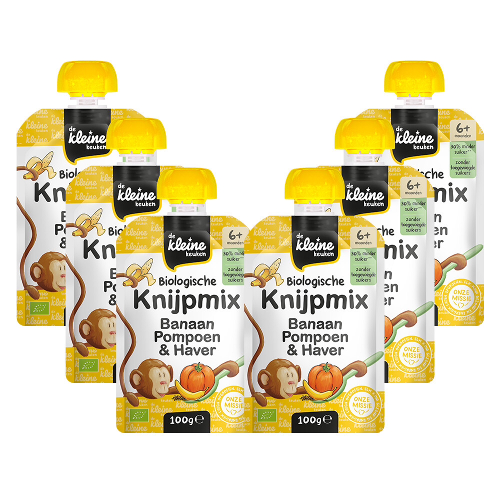 De Kleine Keuken 6x  Biologische Knijpmix Banaan, Pompoen&Haver 100 gr