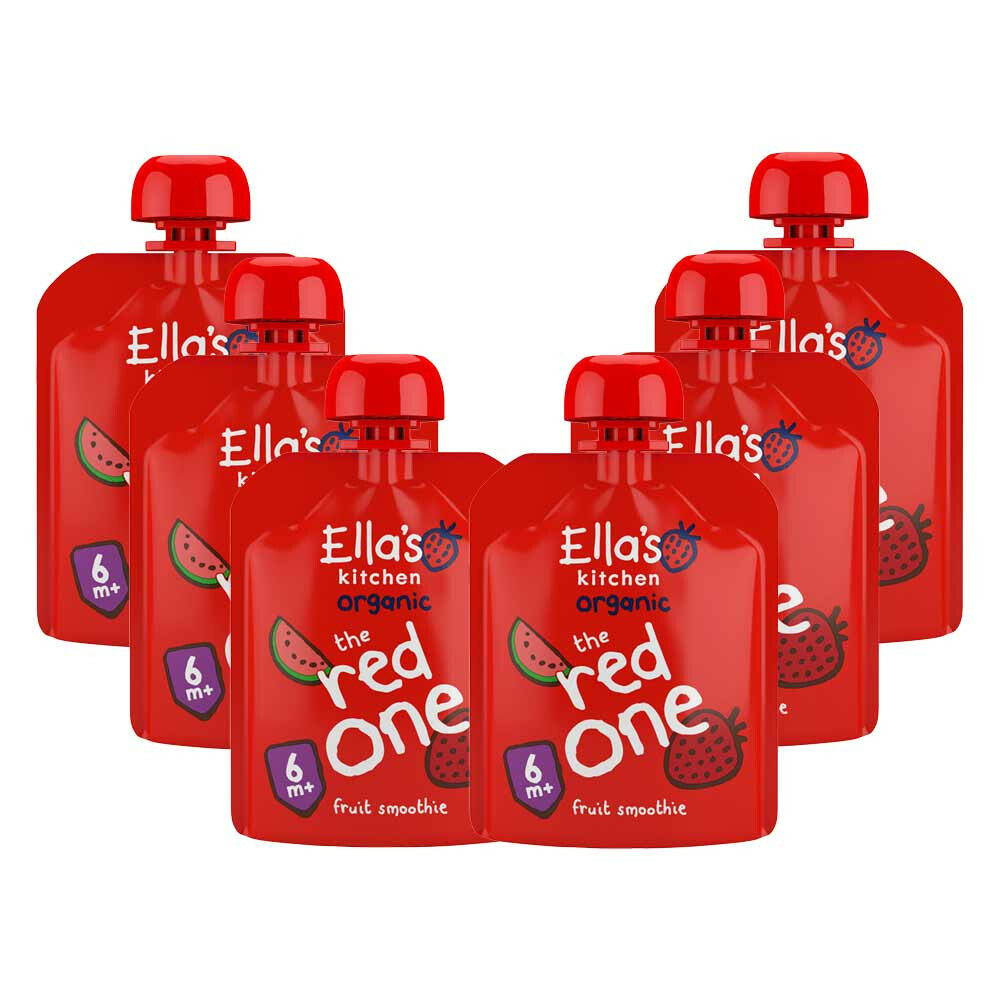 Ella's Kitchen 6x  Knijpzakje Fruit Smoothie 6+ m Banaan Aardbei Appel Framboos Watermeloen 90 gr