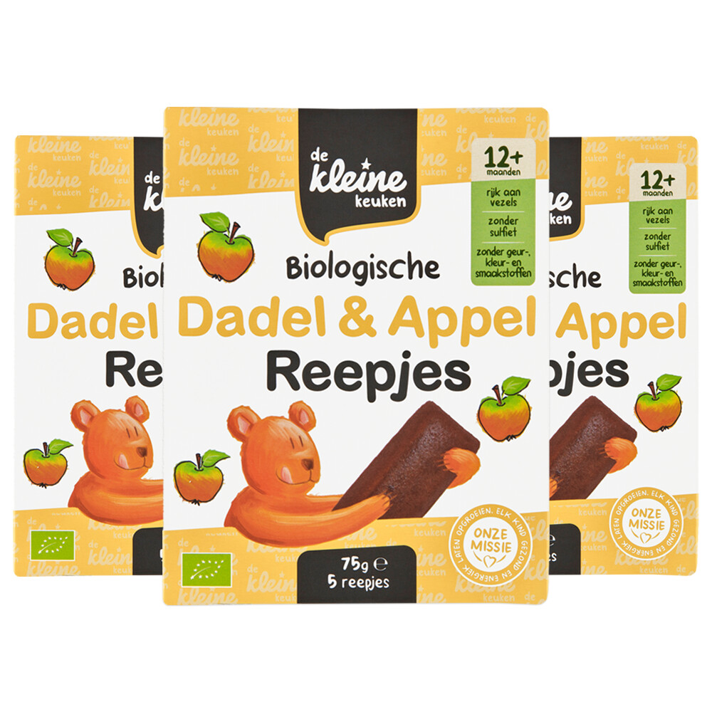De Kleine Keuken 3x  Bio Dadel&Appelreepjes 75 gr