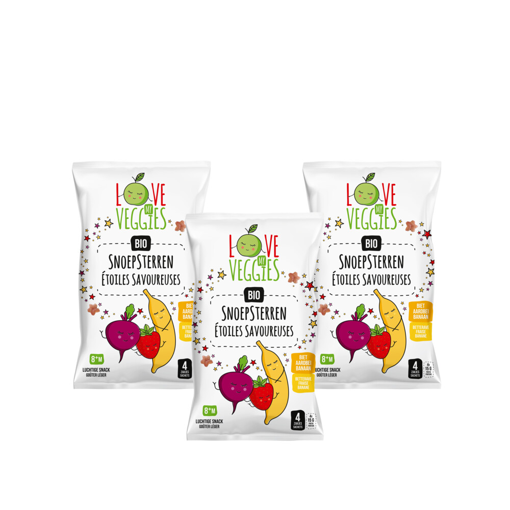 Love My Veggies 3x  Multipack Snoepsterren Biet Aardbei Banaan 4x15 gr
