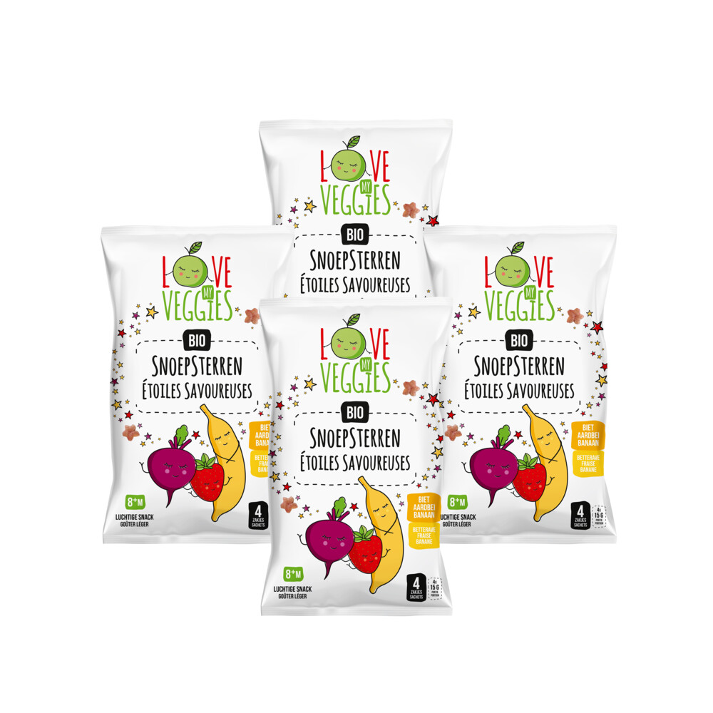 Love My Veggies 4x  Multipack Snoepsterren Biet Aardbei Banaan 4x15 gr