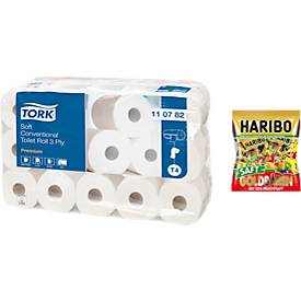 Tork Toiletpapier , 3-laags, 250 vellen per rol, 30 rollen + 1 pak Haribo Minis gummibeertjes GRATIS