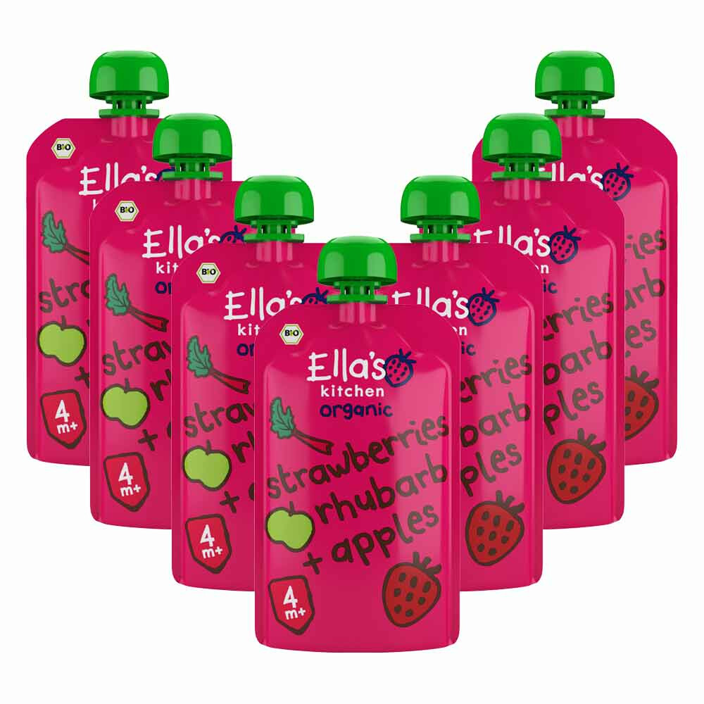 Ella's Kitchen 7x  Knijpzakje 4+ m Aardbei Rabarber Appel 120 gr