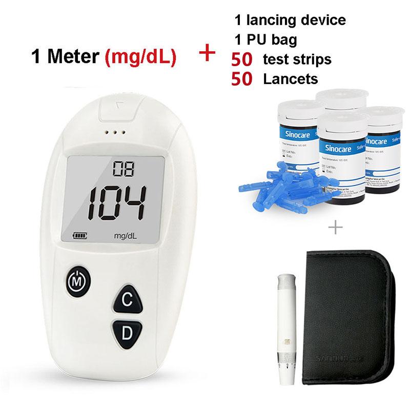 Sinocare Safe-Accu Bloedglucosemeterset met 50/100 teststrips Naalden Test nauwkeurig voor diabetes