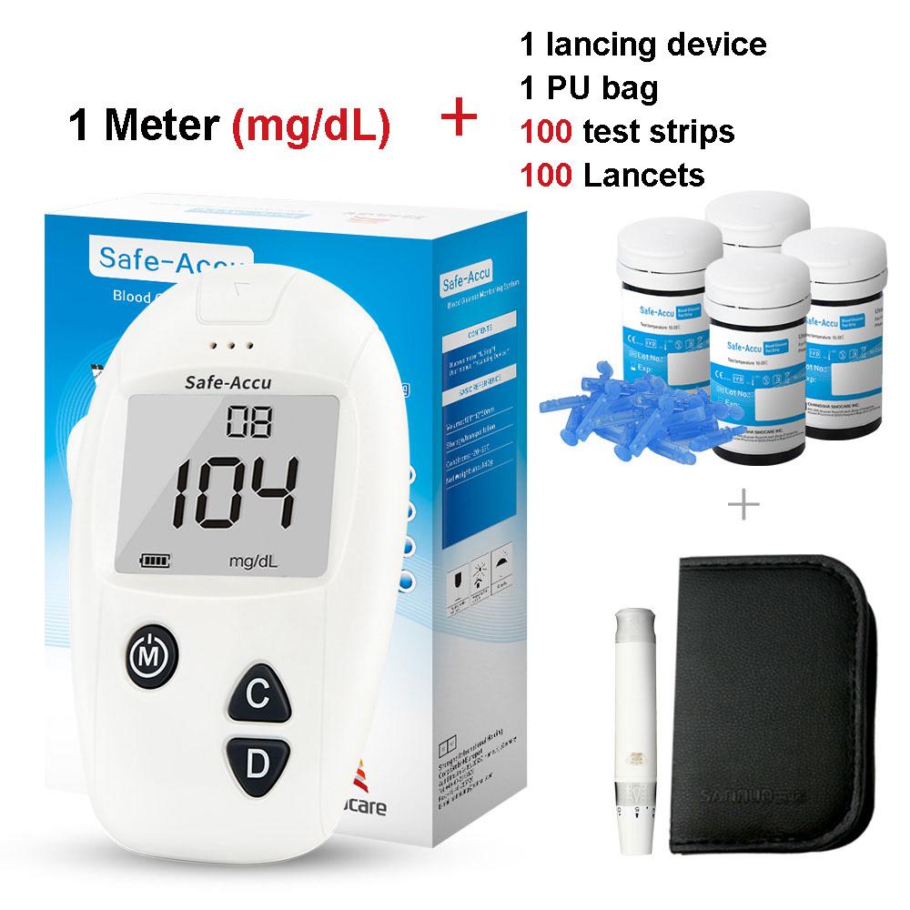 Sinocare Safe-Accu Bloedglucosemeterset met 50/100 teststrips Naalden Test nauwkeurig voor diabetes
