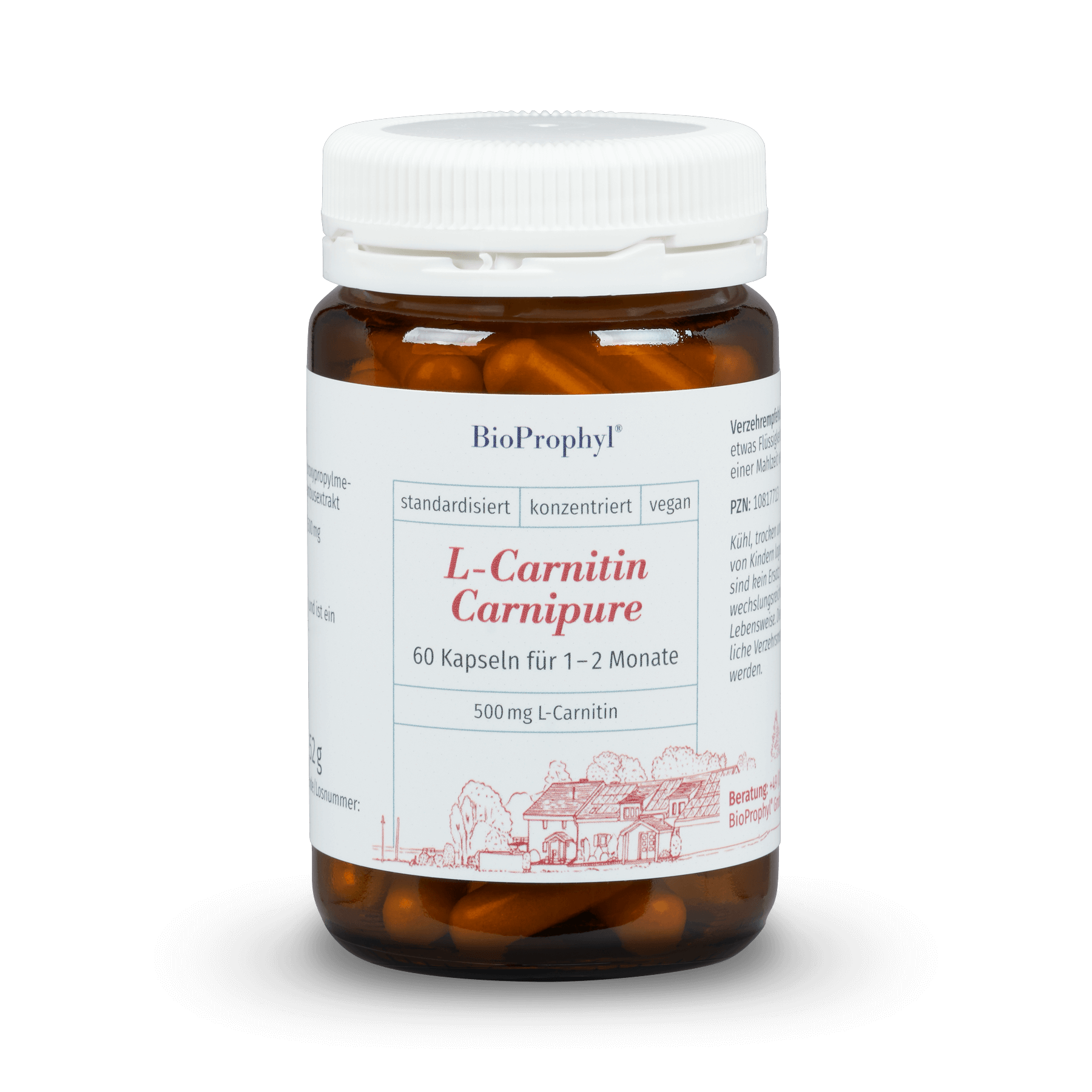 BioProphyl L-Carnitine Carnipure 60 vegetarische capsules van 500 mg L-carnitine per stuk in Carnipure-kwaliteit
