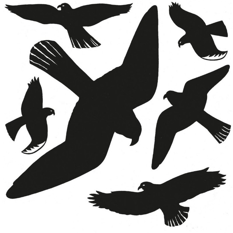 Merkloos Vogel afweer raamstickers - 6x - zwart - op een vel van 30 x 30 cm -