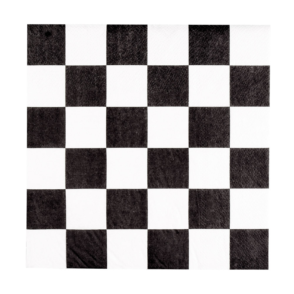 Boland Finish vlag race/ring thema servetten - 20x - zwart/wit - 33 x 33 cm -