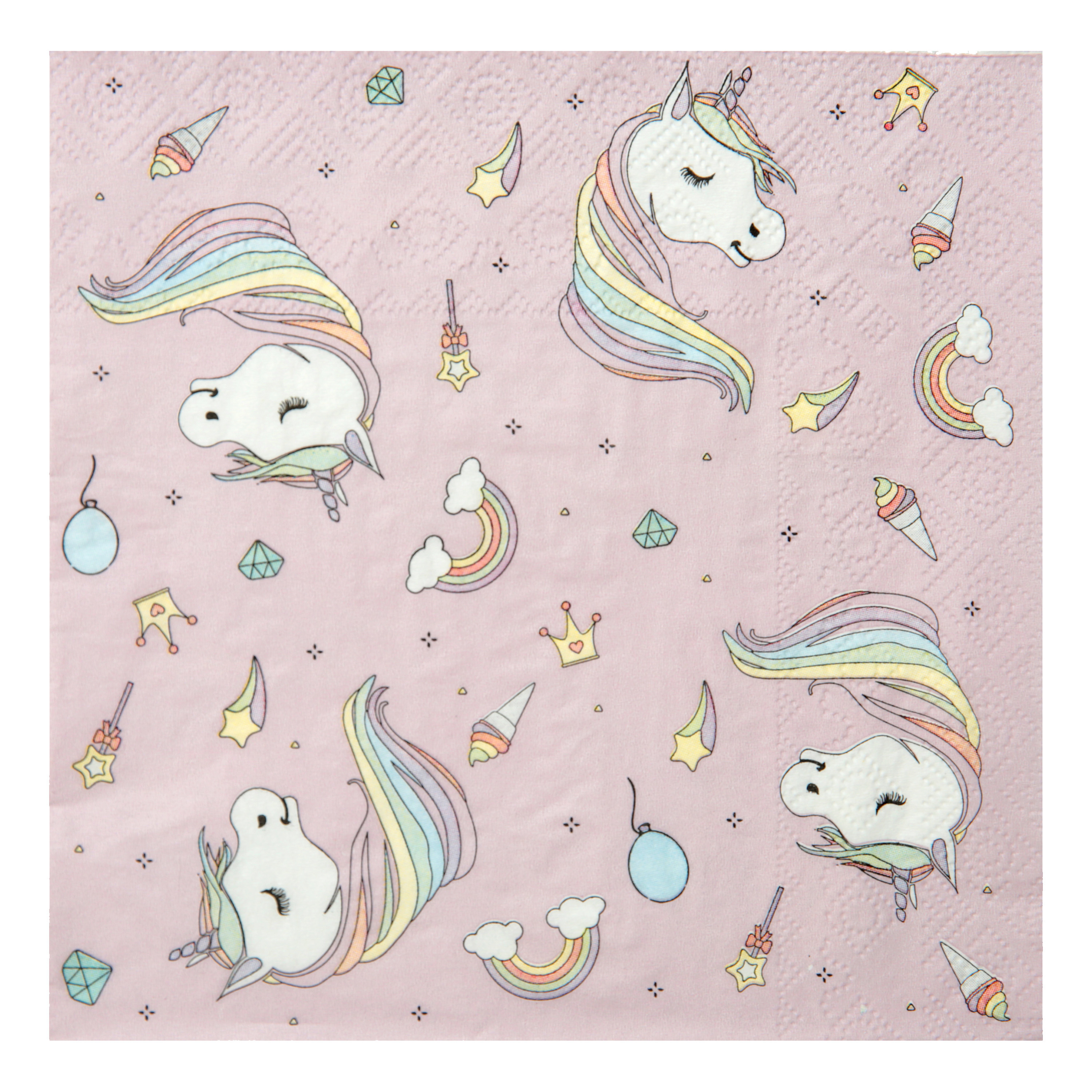 Santex eenhoorn thema feest servetten - 20x stuks - 33 x 33 cm - papier - unicorn themafeest -