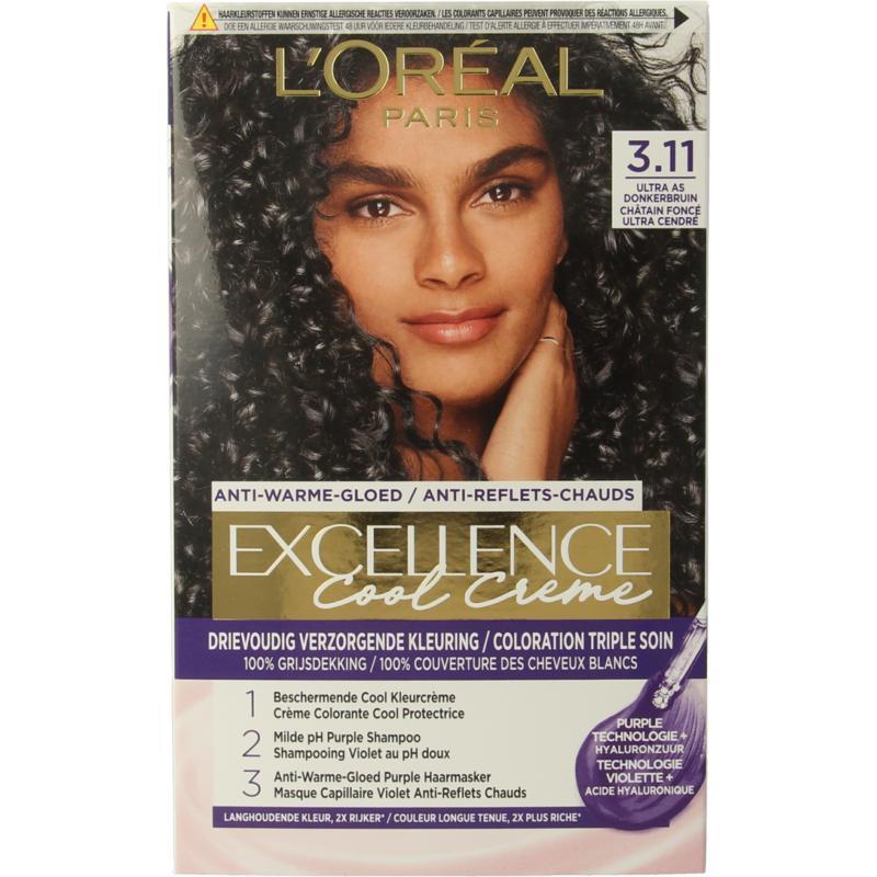 L'Oréal Paris Excellence Cool crème 3.11 ultra as donkerbruin 1set