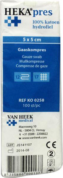 Hekapres Hydrofiel gaaskompres 5x5 100st