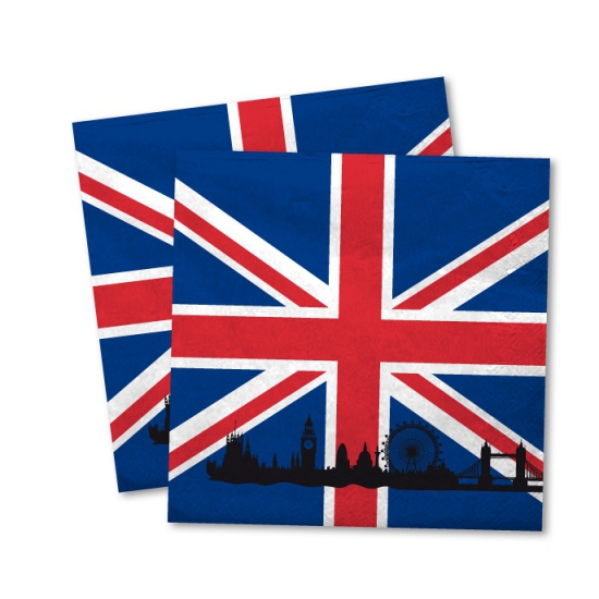 Merkloos Servetten Groot Brittannie vlag - 40x st - 33 x 33 cm - Engeland - fee -