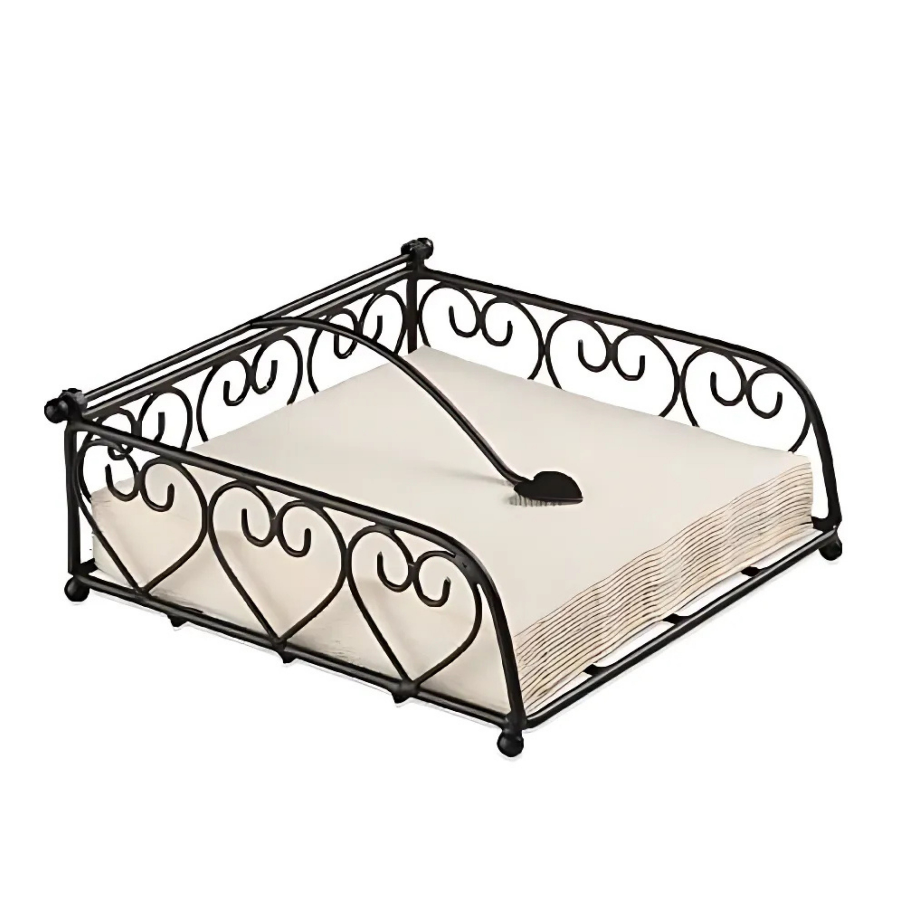Ambiente Servettenhouder - zwart - 18 cm - hartjes - metaal -
