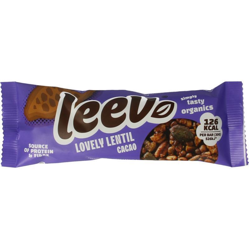 Leev Lovely lentil bar cacao 30 Gram