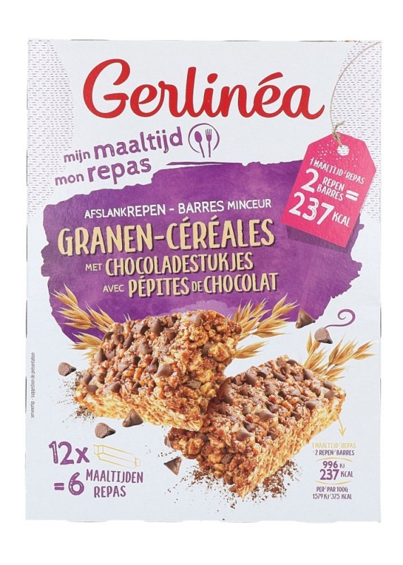 Gerlinea Mijn maaltijd afslankrepen granen met chocoladestukjes 12 stuks