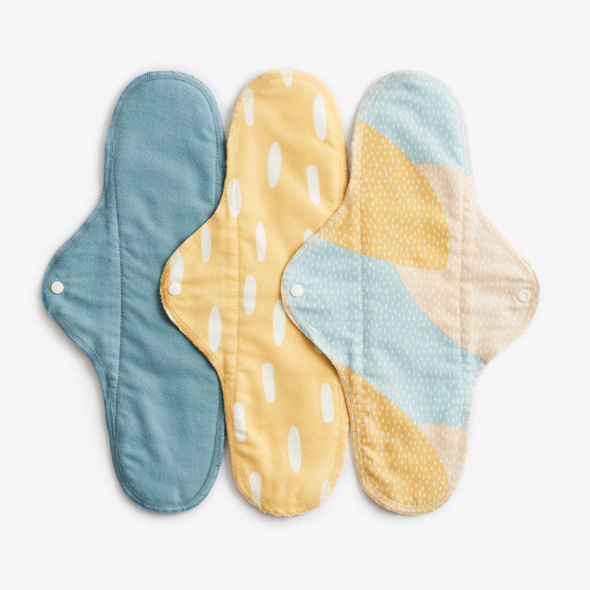 ImseVimse Wasbaar maandverband –  Full Cycle Kit (Design: Blue Sprinkle / Geel denim mix)