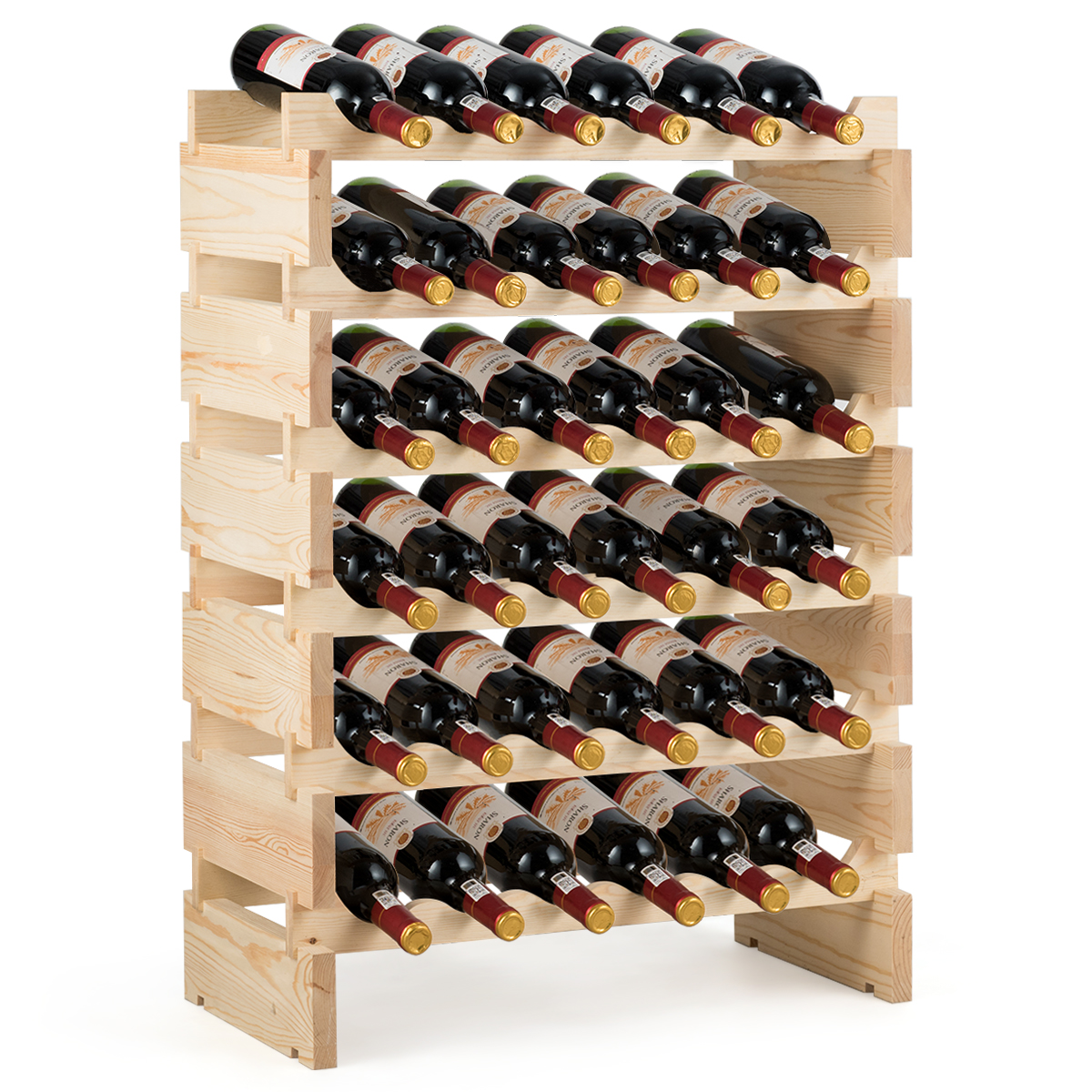 Costway Wijnrek 36 Flessen Wijnrek met Grote Capaciteit Houten Wijnrek 63 x 28 x 85 cm