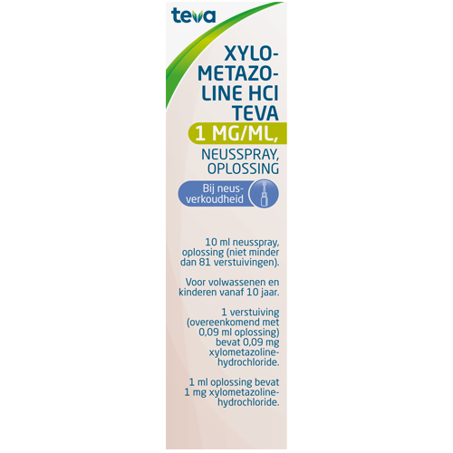 Teva Xylometazoline hci 1mg/ml neusspray 10ml